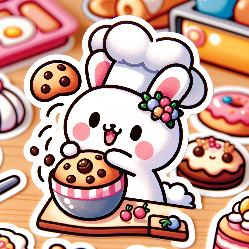 sticker-A bunny in a chef's hat, baking cookies or cakes-cute stickers-1733095458831